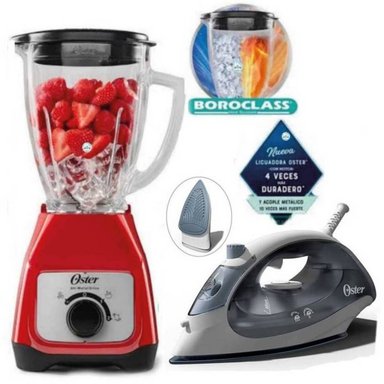 COMBO PLANCHA COMPACTA OSTER + LICUADORA 550W BLSTKAGRRD ROJO
