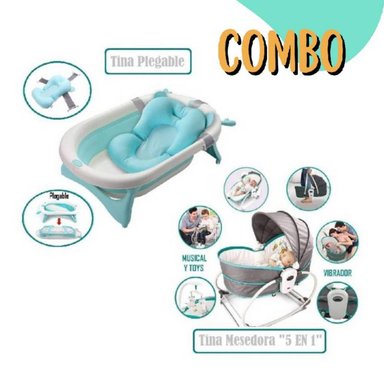 MECEDORA MULTIFUNCIONAL 5 EN 1 AZUL MAS TINA PLEGABLE AZUL