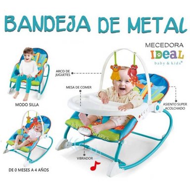 SILLA MECEDORA PARA BEBÉS CON BANDEJA METAL AZUL