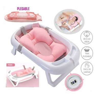 TINA BAÑO CON TERMÓMETRO ROSADO PLEGABLE