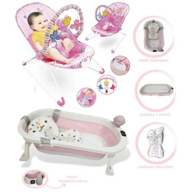 SET BAÑO IDEAL TINA JELLY TERMÓMETRO + SILLA MCEDORA MUSICAL ROSADO