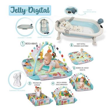 SET BAÑO TINA JELLY TERMÓMETRO + GYM MULTIFUNCIÓN 5 EN 1 AZUL