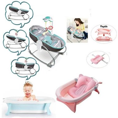 MECEDORA MULTIFUNCIÓN Y TINA PLEGABLE CON COJÍN ROSA