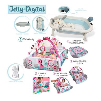SET BAÑO TINA JELLY TERMÓMETRO + GYM MULTIFUNCIÓN 5 EN 1 ROSA
