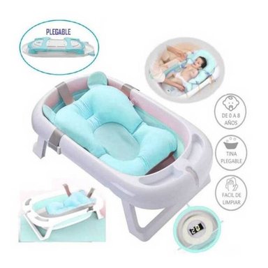 TINA BAÑO CON TERMÓMETRO ROSADO PLEGABLE