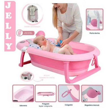 TINA BAÑO CON TERMÓMETRO Y ROCIADOR ROSADO