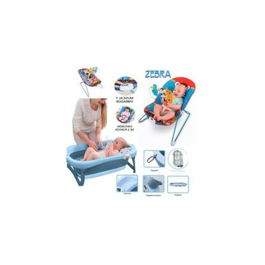 TINA DE BAÑO BABY KITS CON TERMÓMETRO JELLY AZUL Y MECEDORA ZEBRA