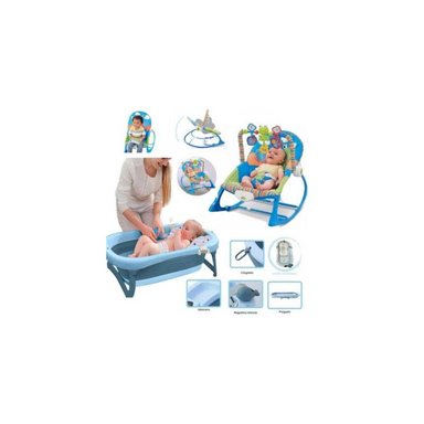 TINA DE BAÑO BABY KITS CON TERMÓMETRO JELLY AZUL Y MECEDORA RANITA