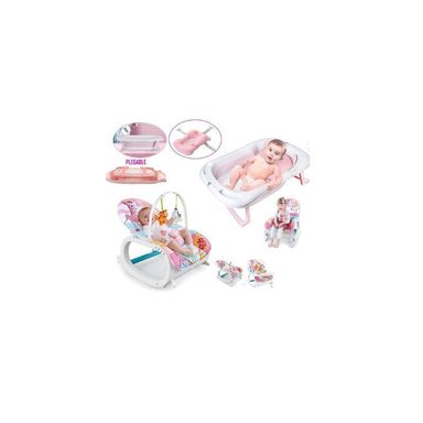 MECEDORA IDEAL 2 EN1 + TINA PEGABLE CON COJIN ROSA