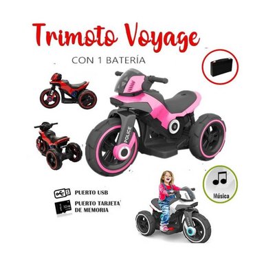TRIMOTO POLICIA CON 1 BATERÍA SONIDO Y ENTRADA USB ROSADO