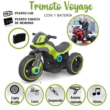 TRIMOTO 1BATERIAVERDE MULTICOLOR POLICIA CON 1 BATERÍA SONIDO Y ENTRADA USB VERDE