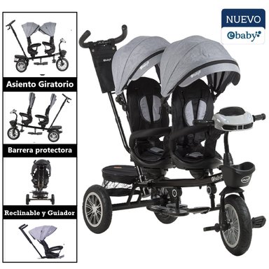 TRICICLO EBABY MELLICERO LAZZO DUO EB302 GRIS - 1