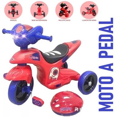 MOTO A PEDAL MUSICAL CON LUCES Y BOCINA NEGRO ROJO AZUL - 1