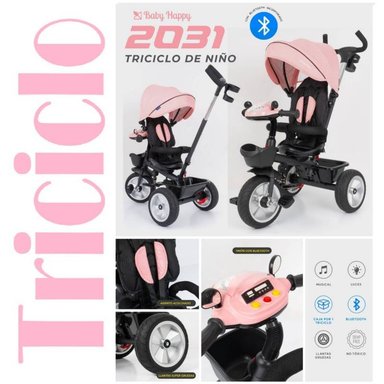 TRICICLO RECLINABLE GIRATORIO MUSICAL LUCES BLUETHOOTH 2031 ROSADO - 1