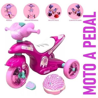 MOTO A PEDAL MUSICAL CON LUCES Y BOCINA ROSADO Y BLANCO - 1