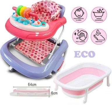 ANDADOR BABY HAPPY COMBO MECEDORA ECO ROSA Y TINA PLEGABLE ROSA
