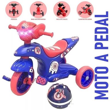 MOTO A PEDAL MUSICAL CON LUCES Y BOCINA ROJO Y AZUL - 1