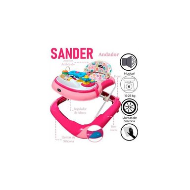 ANDADOR BABY KITS CON BANDEJA MUSICAL Y JUGUETES SANDER ROSA