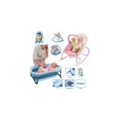 TINA DE BAÑO BABY KITS CON TERMÓMETRO JELLY AZUL Y MECEDORA FLORES