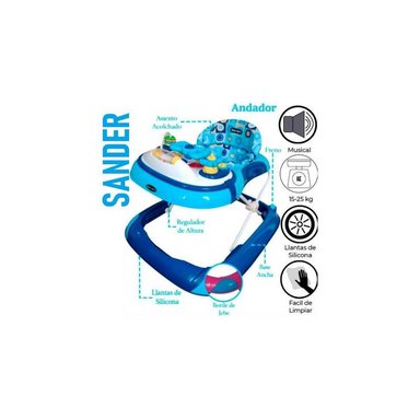 ANDADOR BABY KITS CON BANDEJA MUSICAL Y JUGUETES SANDER AZUL