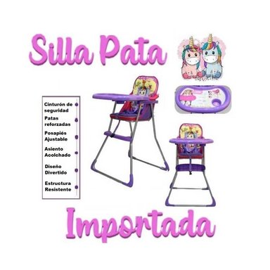 SILLA COMER UNICORNIO MORADO PLEGABLE CON DISEÑO DE NIÑA