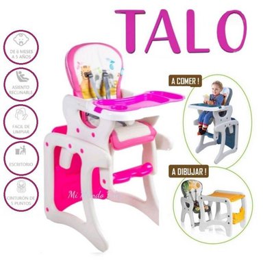 SILLA COMER BABY HAPPY TALO ROSADO MULTIFUNCIONAL 2 EN 1