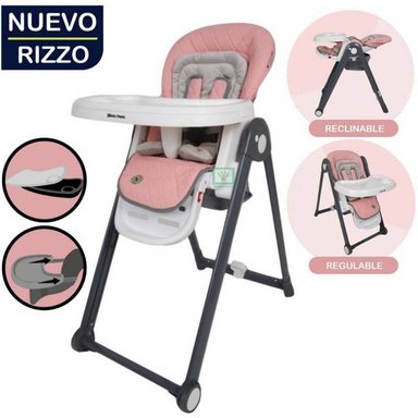 SILLA COMER BABY HAPPY RIZZO ROSADO PLEGABLE GRADUABLE Y RECLINABLE