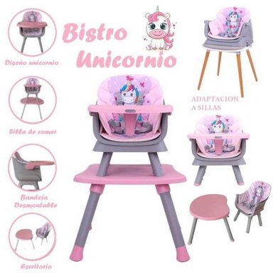 SILLA COMER BABY KITS BISTRO UNICORNIO MULTICOLOR CARPETA 3 EN 1