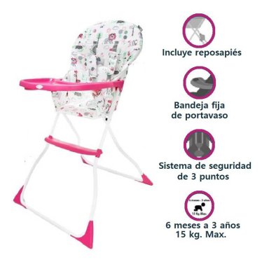 SILLA COMER EBABY CASSIE EB609 ROSADO Y BLANCO