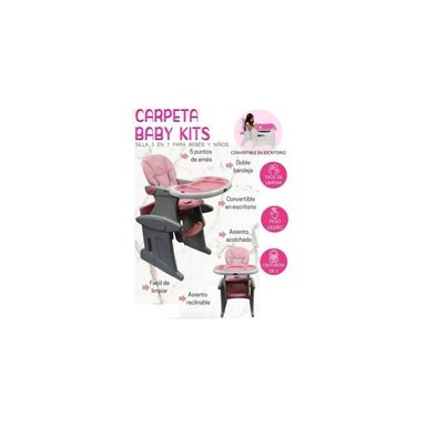 SILLA COMER BABY KITS 3 EN 1 CARPETA ROSADO