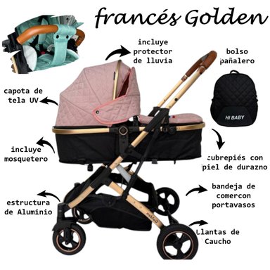 COCHE MOISÉS FRANCÉS GOLDEN PORTABIBERON ROSA