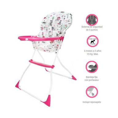 SILLA COMER EBABY CASSIE ROSADO PARA BEBE