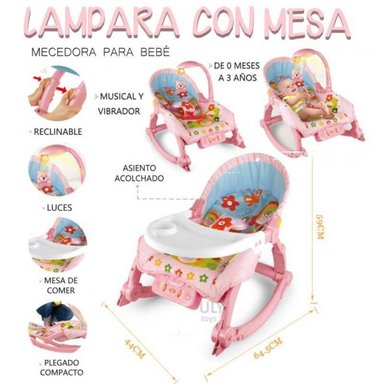SILLA COMER MECEDORA 3 EN 1 ROSADO MECEDORA CON LAMPARA Y MESA