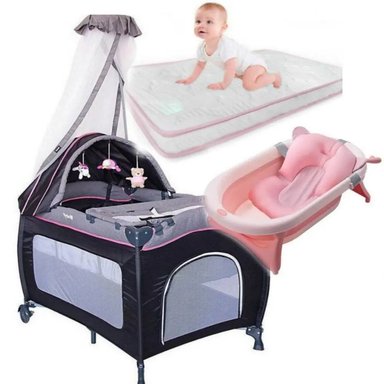 CUNA CORRAL MECEDORA EBABY SALLY MULTICOLOR COLCHÓN DE 4" + TINA