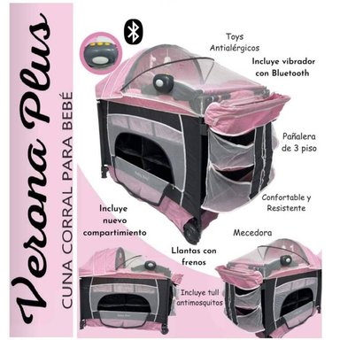 CUNA CORRAL BABY KITS VERONA PLUS GRIS VIBRADOR