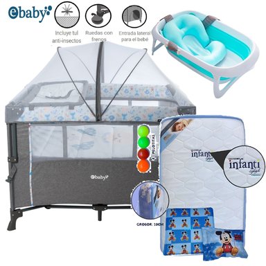 CUNA CORRAL EBABY NALA MULTICOLOR CON CAMBIADOR CON CINTURÓN