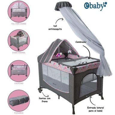 CUNA CORRAL MECEDORA EBABY DACORA MULTICOLOR CON CAMBIADOR