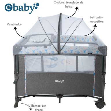 CUNA CORRAL EBABY NALA MULTICOLOR CON CAMBIADOR CON CINTURÓN