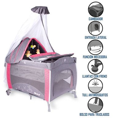 CUNA CORRAL EBABY NOA780 ROJO ALUMINIO ROJO MECEDORA CON LLANTAS Y FRENO