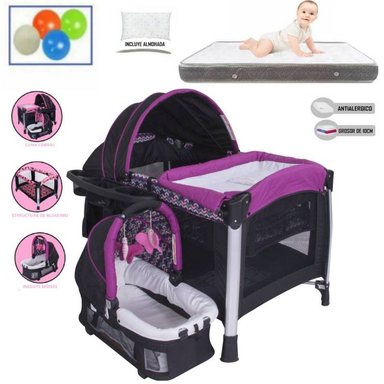 CUNA CORRAL EBABY ZYBELA MULTICOLOR CON CAMBIADOR Y COLCHÓN