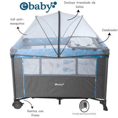 CUNA CORRAL EBABY NALA751-1 MULTICOLOR + CAMBIADOR CON CINTURÓN