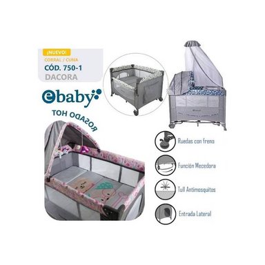 CUNA CORRAL MECEDORA EBABY DACORA MULTICOLOR CON CAMBIADOR