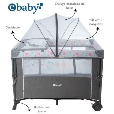 CUNA CORRAL EBABY NALA751-1 MULTICOLOR + CAMBIADOR CON CINTURON ROSA LIGH