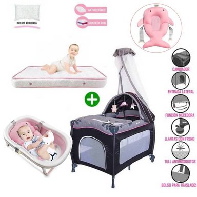 CUNA CORRAL EBABY SALLY 7161 MULTICOLOR + COLCHÓN DE 4" + TINA