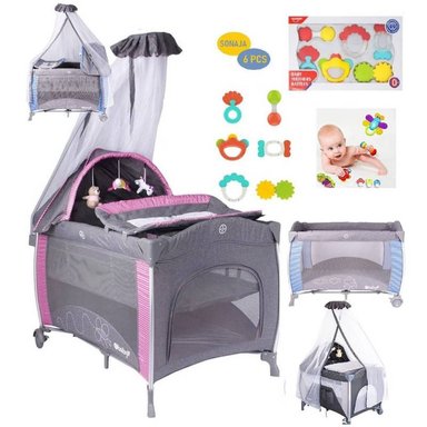 CUNA CORRAL EBABY NOA MULTICOLOR Y SONAJAS 6 PIEZAS