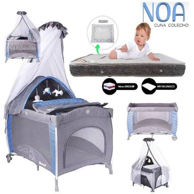 CUNA CORRAL EBABY NOA MULTICOLOR + COLCHÓN