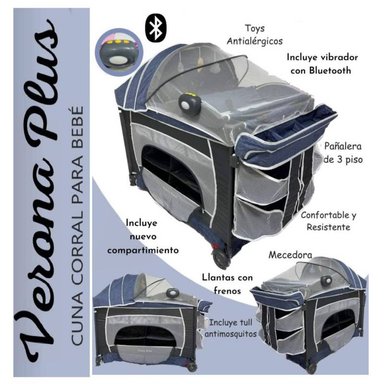 CUNA CORRAL BABY KITS VERONA GRIS CORRAL VIBRADOR