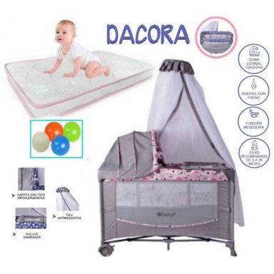CUNA CORRAL EBABY COMBO41 MULTICOLOR + COLCHÓN CON PELOTAS