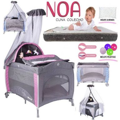 CUNA CORRAL EBABY NOA MULTICOLOR + COLCHÓN