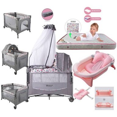 CUNA CORRAL EBABY TRICOMBO45 MULTICOLOR + COLCHÓN + TINA